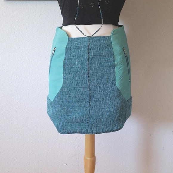 Rag & Bone Linen Tweed & Leather Mini Skirt Size 4 - Picture 2 of 15